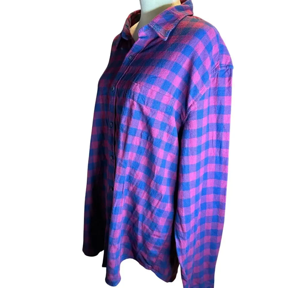 J.Crew Flannel Long Sleeve Button Up Shirt, Blue & Red Buffalo Plaid, Men's 2XL